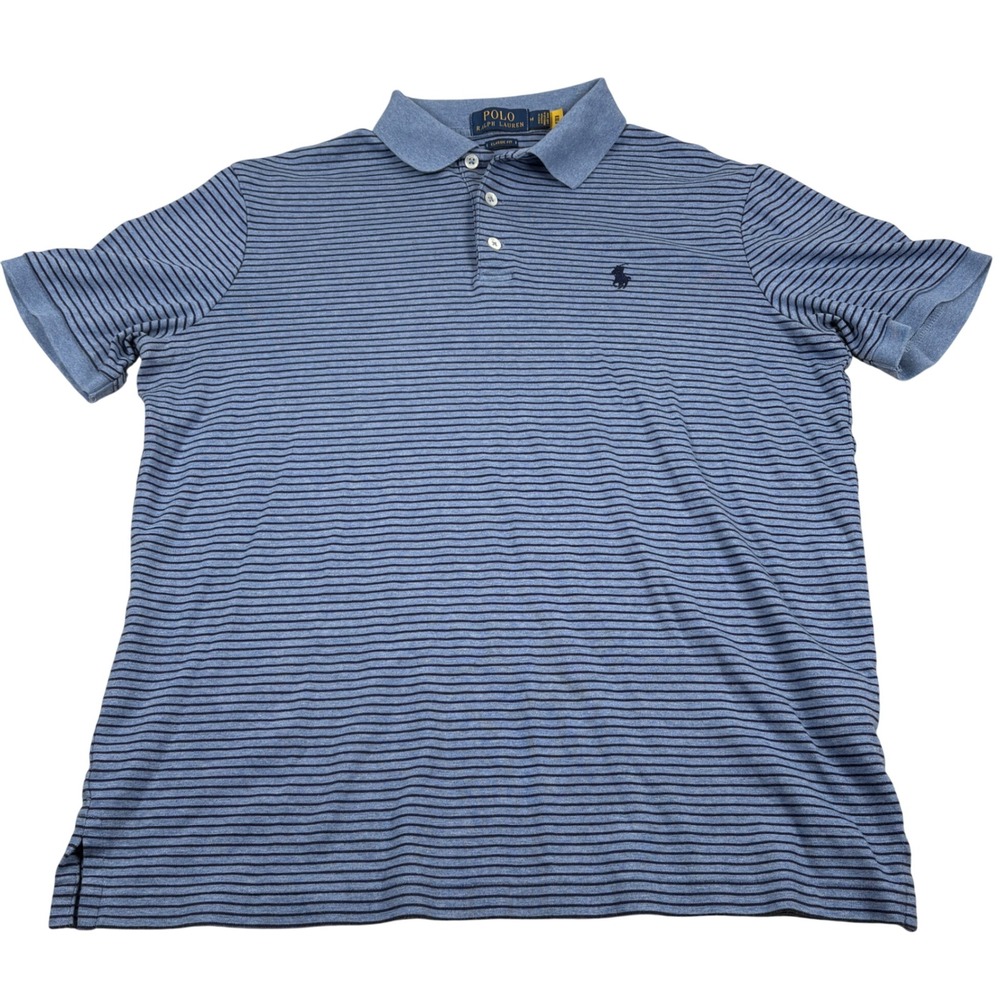 Polo Ralph Lauren Polo Shirt Mens M Blue Striped Classic Fit Preppy Nautical